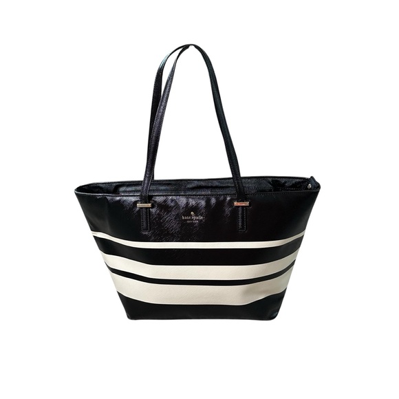 kate spade Handbags - Kate Spade Striped Black and Cream Tote
Zipper Closure